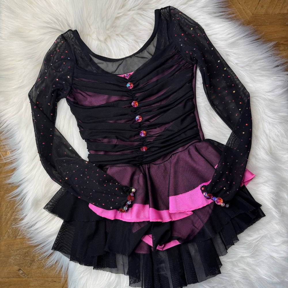 Mondor Figure Skating Dress hot pink black size 5-7 girls